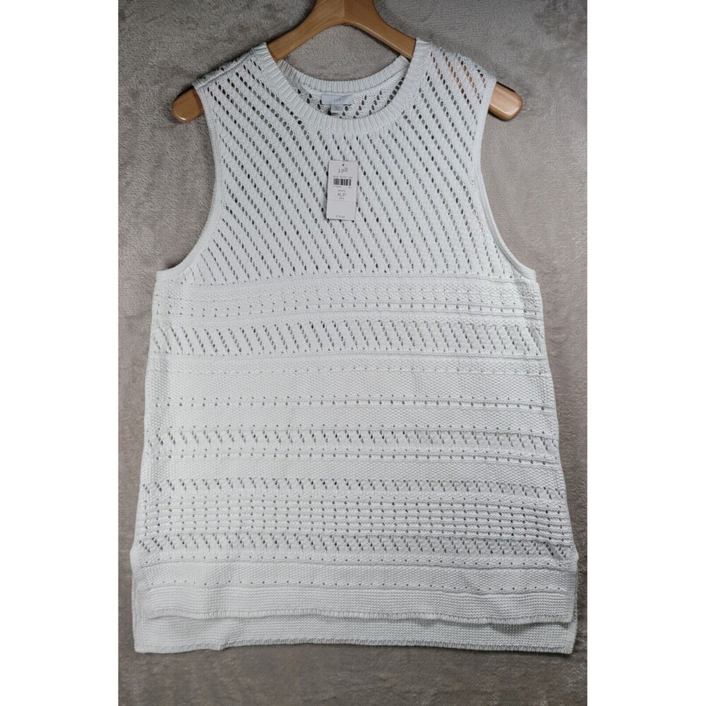 J Jill Womens Dress Tunic Womens SzXLP Shift White Crochet Sheer Knit Sleeveless